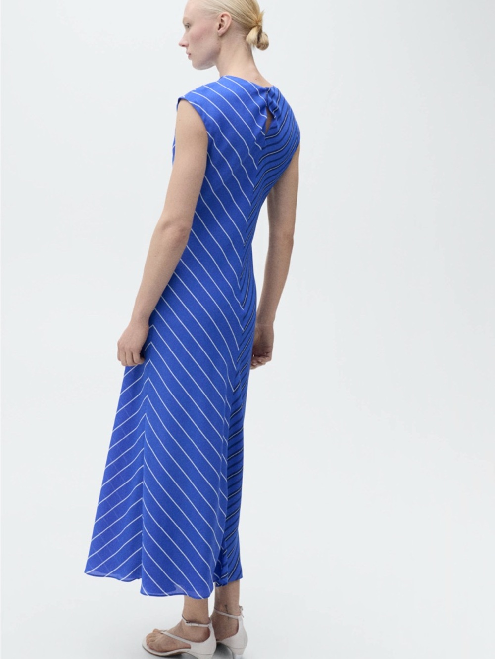 Mango Chevron Stripe A-line Dress In Blue Size Small New NWT - Picture 2 of 8